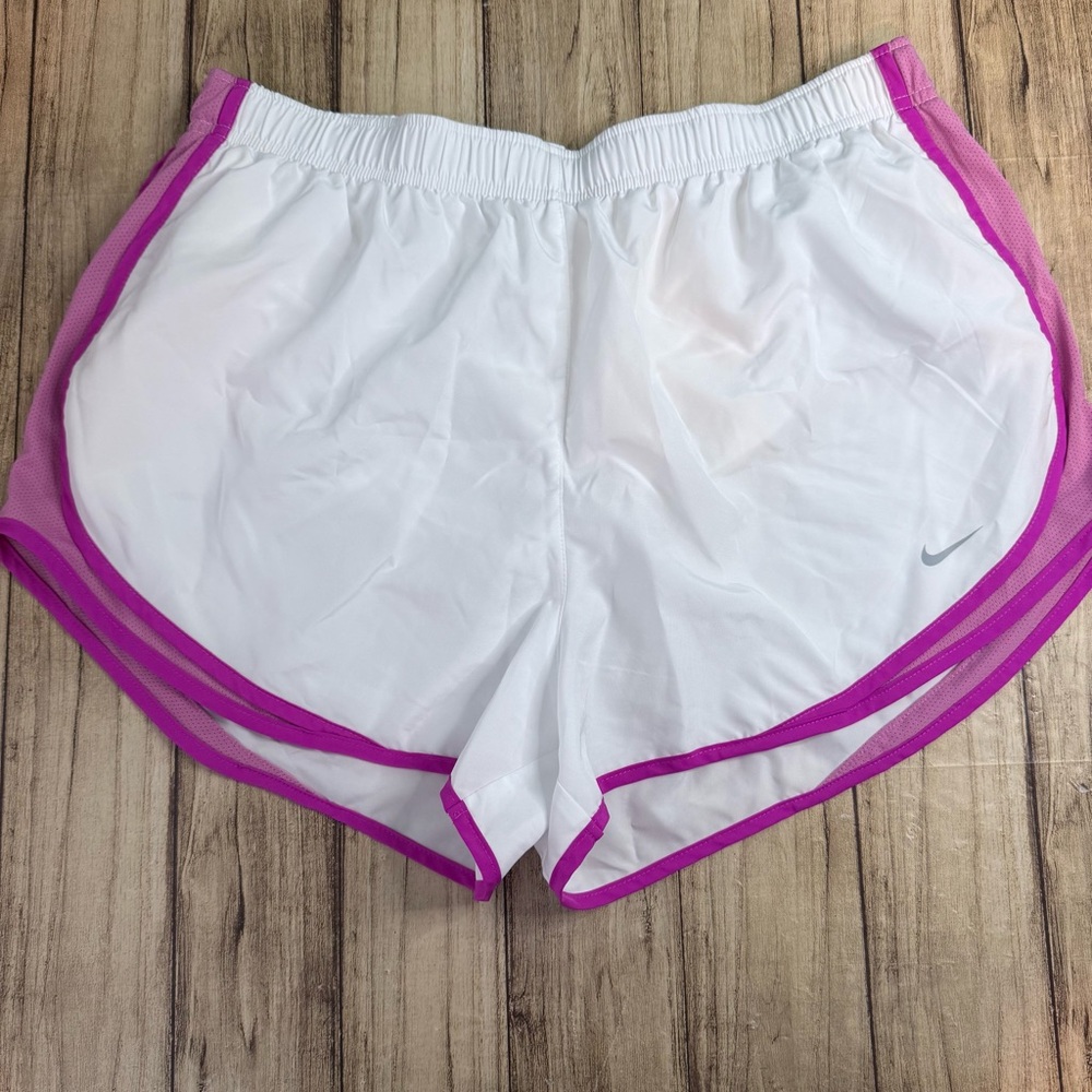 Nike Women's White and Pink Dri-Fit Athletic Shorts